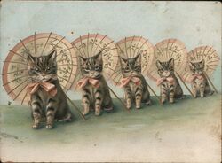 Five Kittens with Parasols and Pink Bows Ephemera