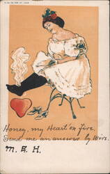 Woman with Smoking Foot, Comic Valentine Postcard Postcard