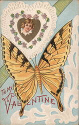 Butterfly and Girl in Heart Valentine Postcard Postcard