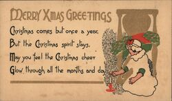 Merry Christmas Greetings, Girl Lighting Christmas Stocking Postcard