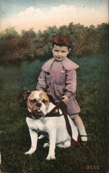 Boy in Pink Suit with Bulldog Postcard
