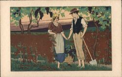 Couple Holding Hands by Grape Vines, D. Gobbo Postcard