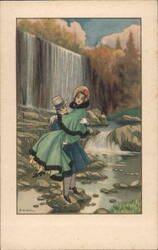 Couple Embracing by Waterfall, D. Bobbia Postcard