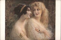 Dark and Fair, Brunette and Blonde Women Postcard