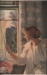 Young Woman at Window, Spring Sunshine Postcard