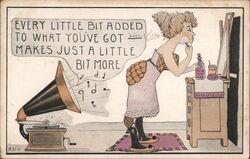 Woman at Vanity with Phonograph, Every Little Bit Added Postcard