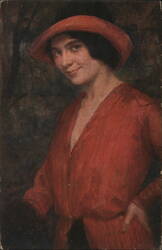 Woman in Red Hat and Dress, G. Rava La fiamma Postcard