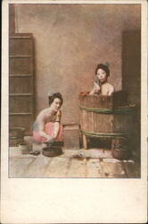 Two Japanese Women Bathing Postcard