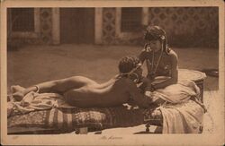 Two Nude Algerian Girls, One Reclining Postcard