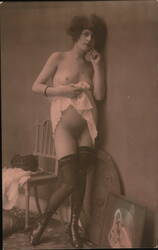 French Woman in Lingerie and Boots Postcard