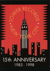 Tower Records New York City 15th Anniversary 1983-1998 Postcard
