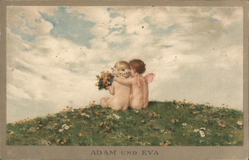 Adam und Eva, Two Naked Children Embracing