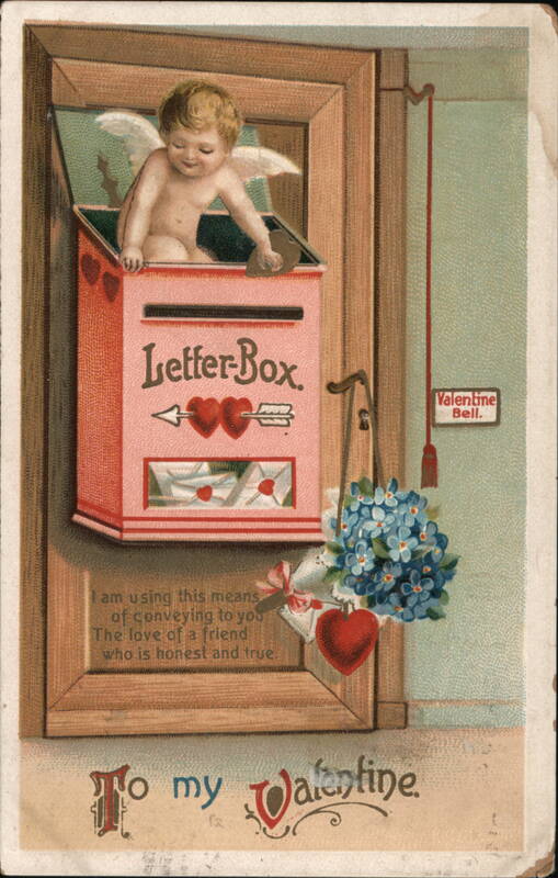 Cupid in Letter-Box Valentine Postcard Ellen Clapsaddle