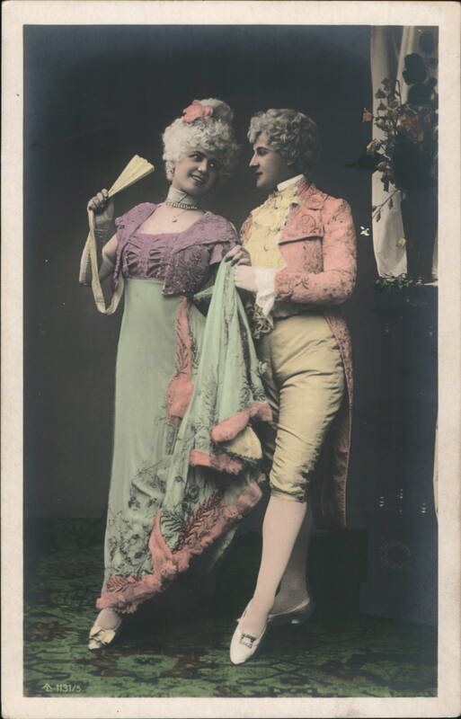 Antique Postcard Couple in Theatrical Costumes Dancing