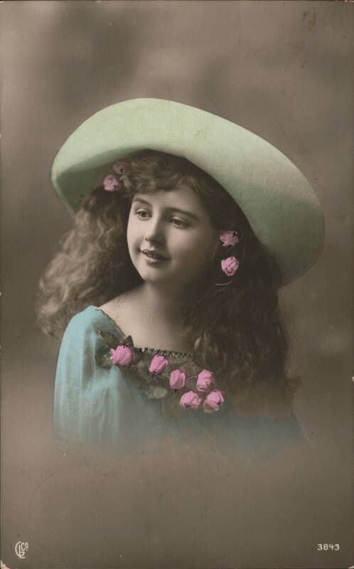 Girl with Large Hat and Flowers Girls