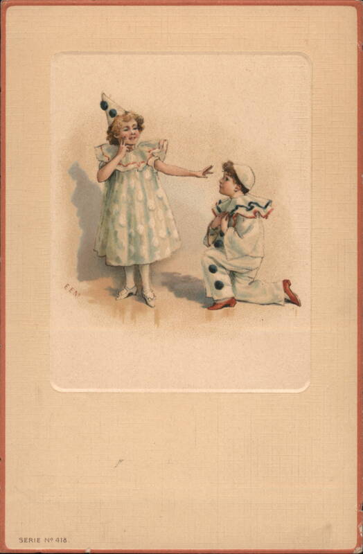 Antique Postcard Children Dressed as Clowns Elen