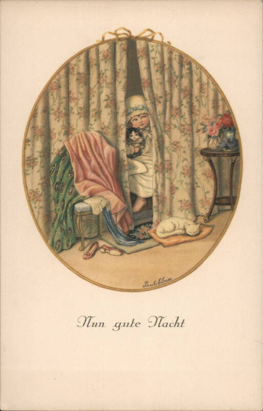 Little Girl Hiding Behind Curtains with Kitten and Cat