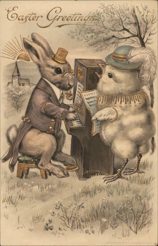 Easter Greetings - Rabbit Playing Piano, Chick Singing