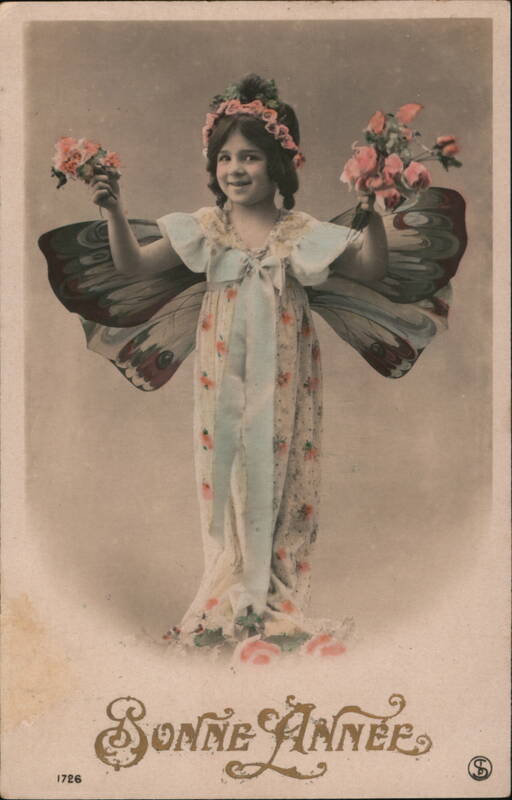 Bonne Annee, Girl with Butterfly Wings, Roses Angels & Cherubs