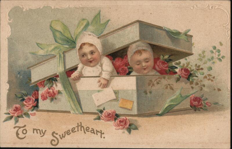 Two Babies in a Gift Box with Roses, To My Sweetheart
