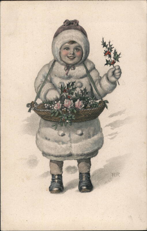 Child with Holly Sprig and Basket of Flowers RR Children
