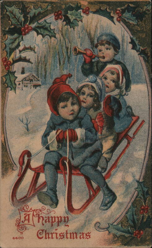Children Sledding, A Happy Christmas
