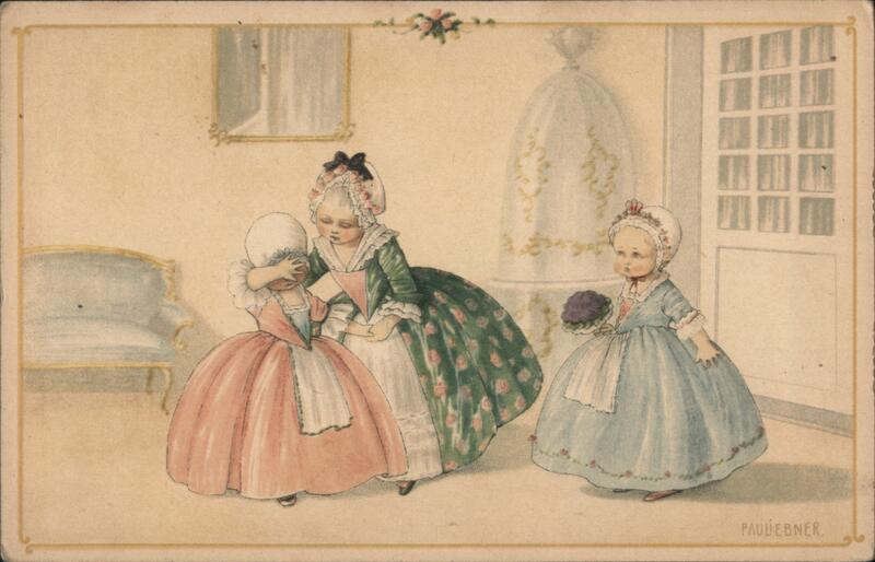 Three Girls in Fancy Dresses, One Hiding Her Face Pauli Ebner