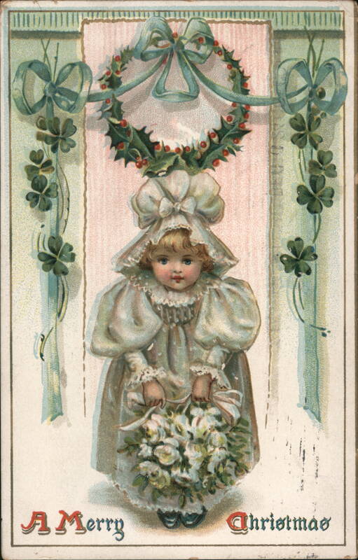 Little Girl in Bonnet with Flowers, A Merry Christmas