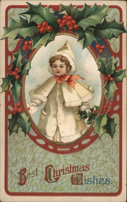 Child in White Coat, Holly, Best Christmas Wishes Children