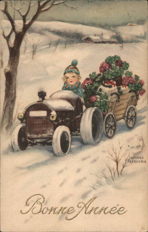 Bonne Année, Child Driving Toy Car with Flowers Hannes Petersen