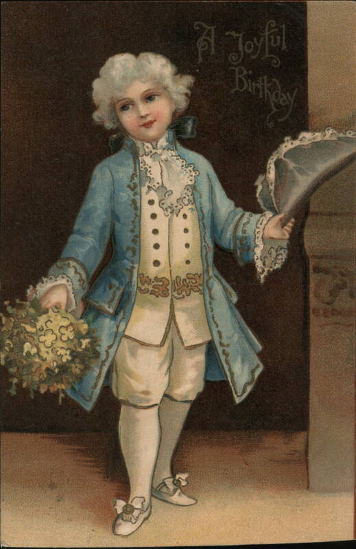 Boy in Blue Suit with Flowers, A Joyful Birthday