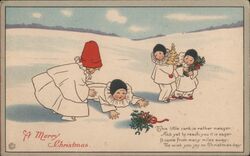 Three Pierrot Clowns in the Snow, Vintage Christmas Postcard Postcard
