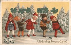 Five Children with Four-Leaf Clovers, Glückliches Neues-Jahr! Postcard