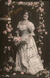 Young Woman with Flowers, Bonne Annee 1904 Postcard