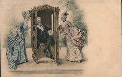 Man in Sedan Chair with Two Women Postcard