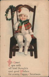 Baby in Winter Clothes, Christmas Greeting Postcard Postcard