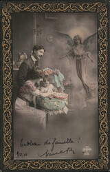 Family with Newborn Baby and Guardian Angel Postcard