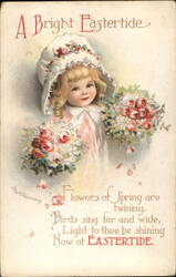 A Bright Eastertide, Little Girl with Flowers Postcard