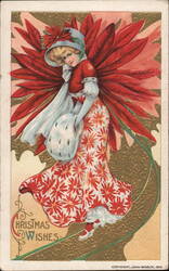 Christmas Girl with Poinsettia Wings Postcard