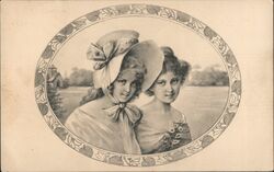 Two Girls in Bonnets, Art Nouveau Postcard Postcard