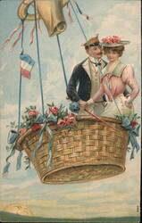 Couple in Hot Air Balloon Basket Postcard