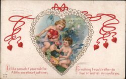 Valentine Cherubs, Fairy Wings, Flowers, Heart Postcard