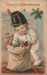 Merry Christmas, Boy with Toy Bag Postcard