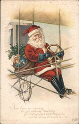 Santa Claus Flying Airplane Christmas Postcard Postcard