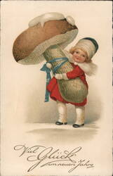 Child with Giant Mushroom, Viel Glück im neuen Jahre Postcard