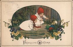 Two Children Hunting for Easter Eggs Postcard