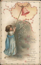 Little Girl with Easter Basket Balloon Postcard