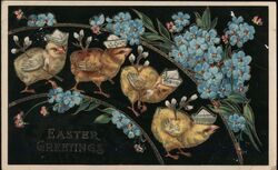 Four Chicks with Sailor Hats, Easter Greetings, Forget Me Nots Postcard