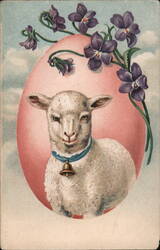Easter Lamb with Blue Bell and Purple Violets Postcard