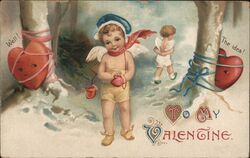 Valentine Cupid Tied Hearts Postcard